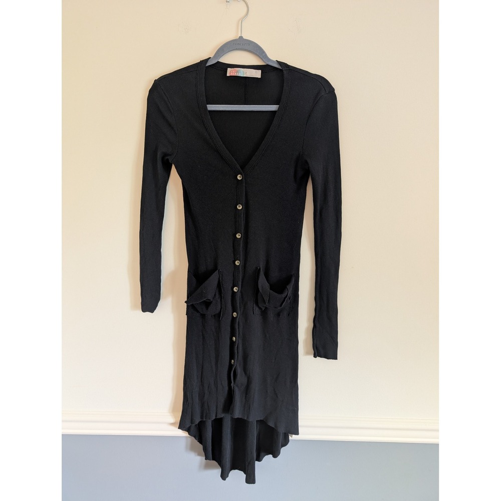 Free People Beach Black Ribbed Up High Low Longline Cardigan Womens Small